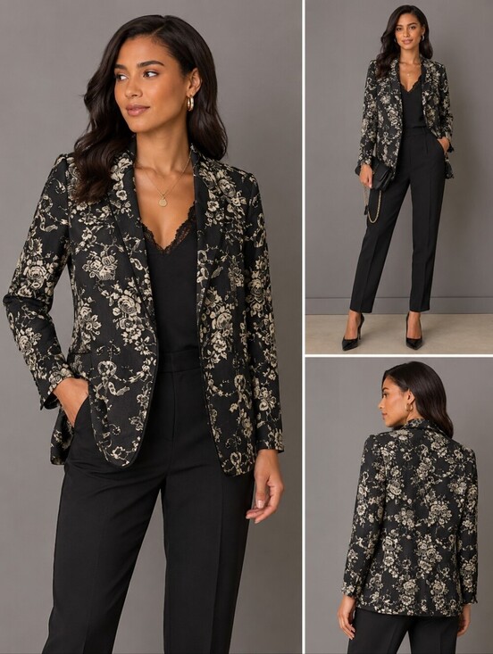 Zang Toi Jackets & Blazers - ZANG TOI Vintage Toile Black & taupe Floral Blazer #couture